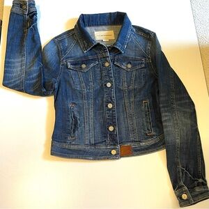 Anthropology Pilcro and Letterpress Cropped Denim Distressed Trucker Jacket M